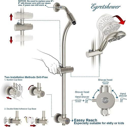 High Pressure Handheld/Rain 82-mode 3-way Shower Head Combo with 25.75" Adjus...