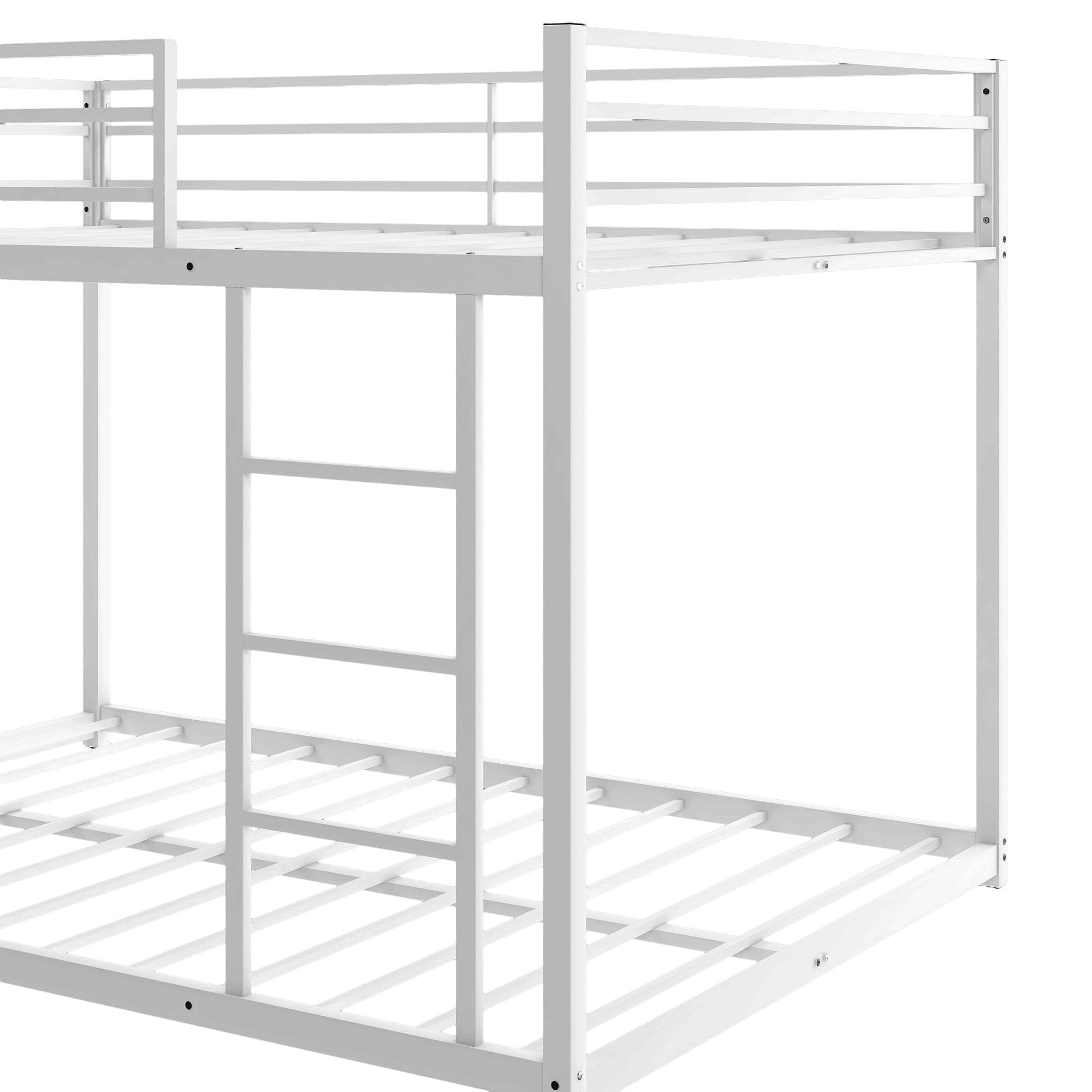 Full over Full Metal Bunk Bed, Upgraded Metal Bunk Bed Frame with Ladder and Safety Guard Rail, Heavy Duty Bunk Beds for Adults Teens Noise Free Space-Saving Easy to Assemble, White