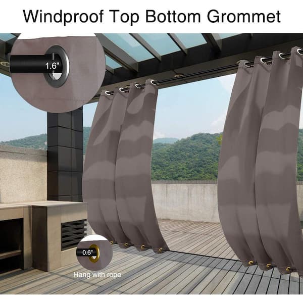 Taupe Grey Grommets on Top and Bottom, Privacy Panel Drapery for Patio Porch Gazebo Cabana, 50