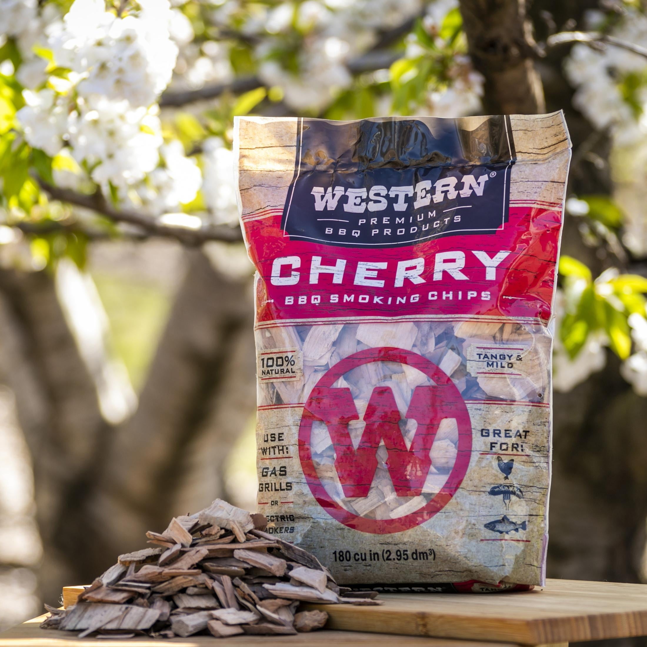 Western Premium BBQ Products Cherry BBQ Smoking Chips, 180 Cu in