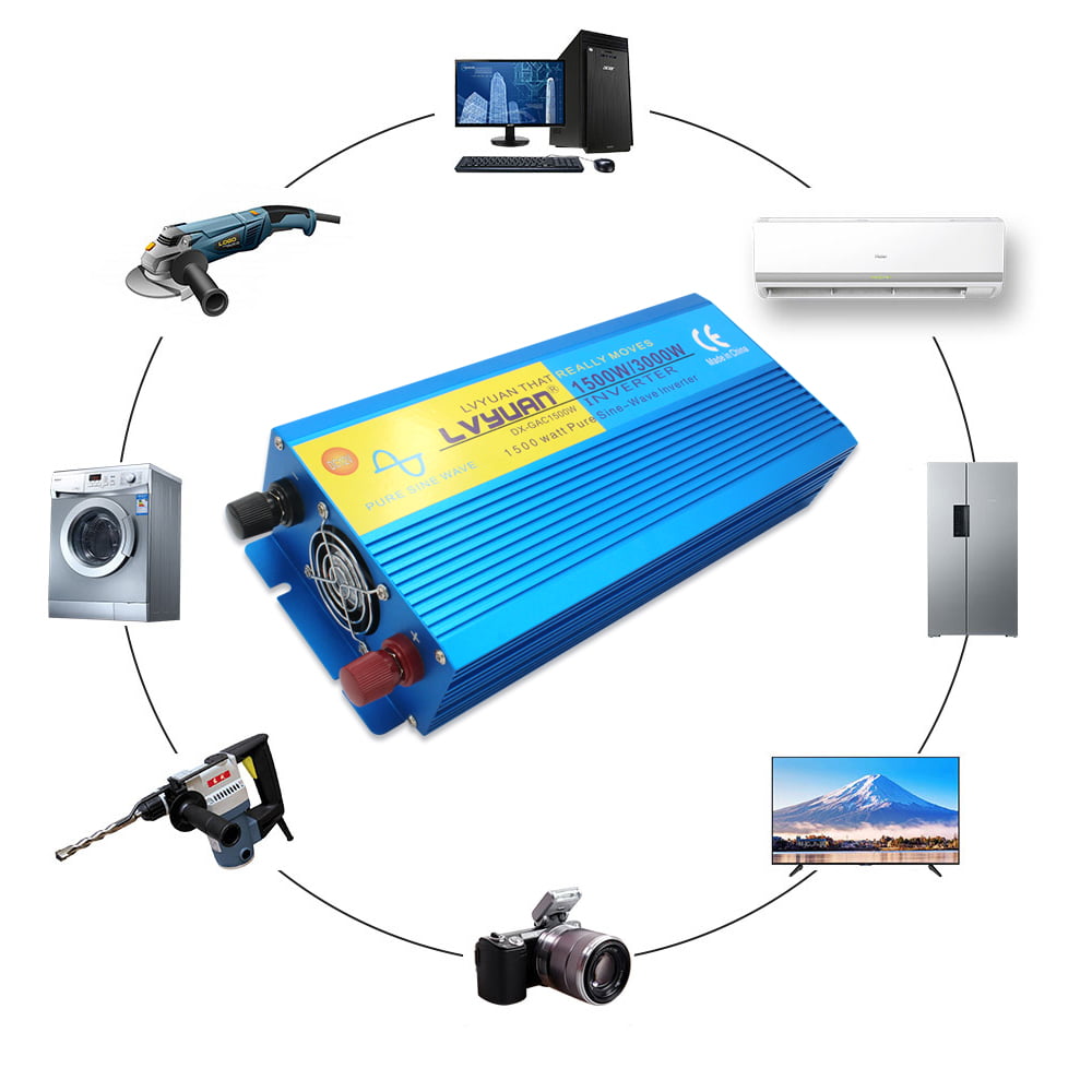 LVYUAN 1500 Watts 3000 Watts Pure Sine Wave Power Inverter DC 12V to AC 110V 120V Car Converter Adapter LED Display