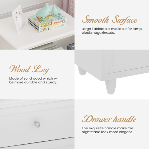 AWQM 3 Drawers Nightstand, with Wood Legs,Modern White Dresser