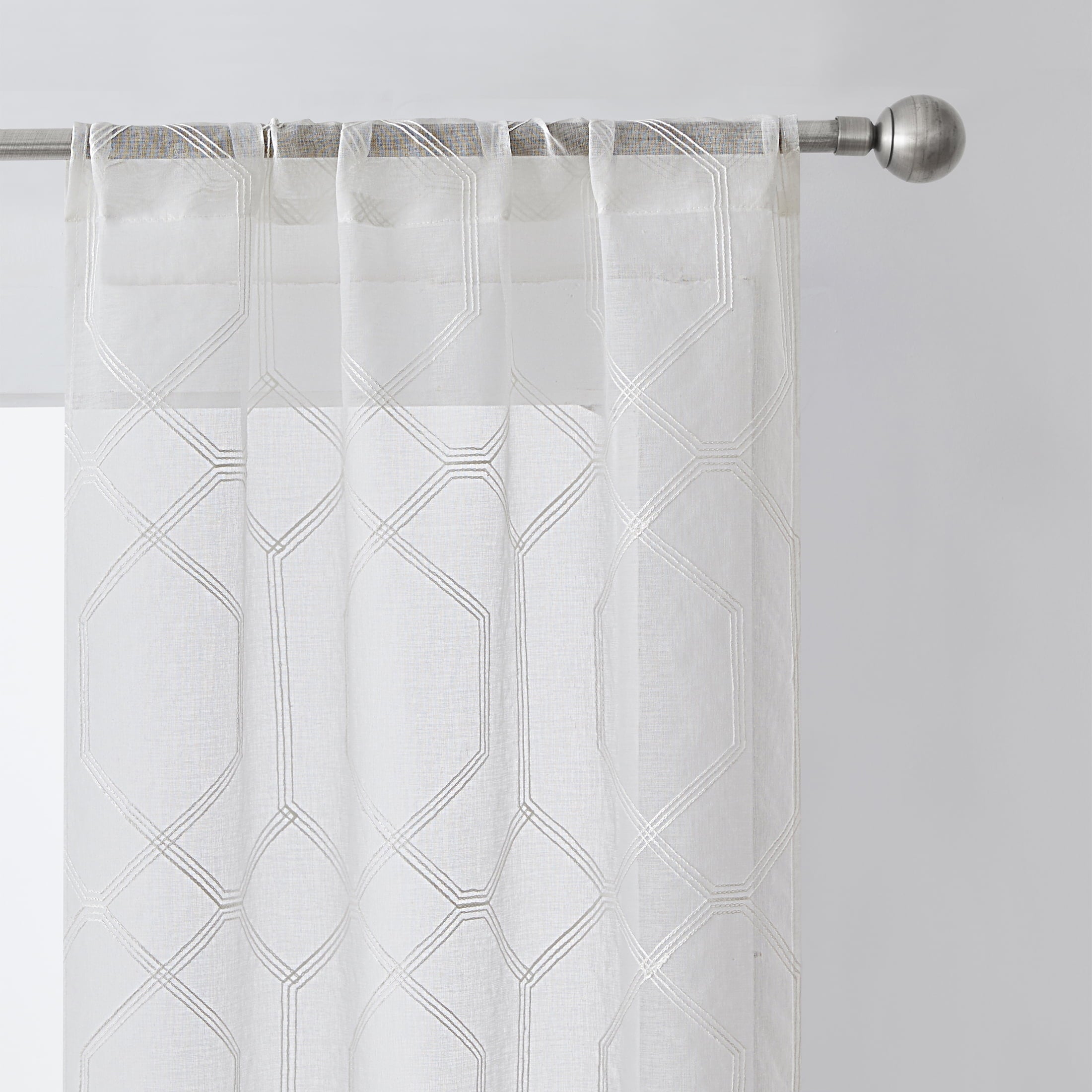Mainstays Modern White Geometric Rod Pocket Sheer Curtain Set, 28