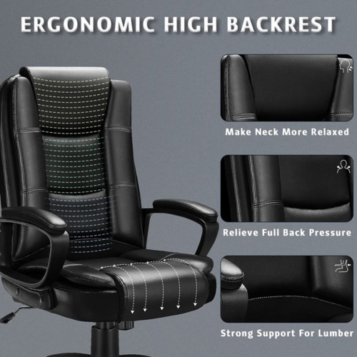 Heavy Duty Leather Office Rolling Computer Chair High Back Executive Desk Black
