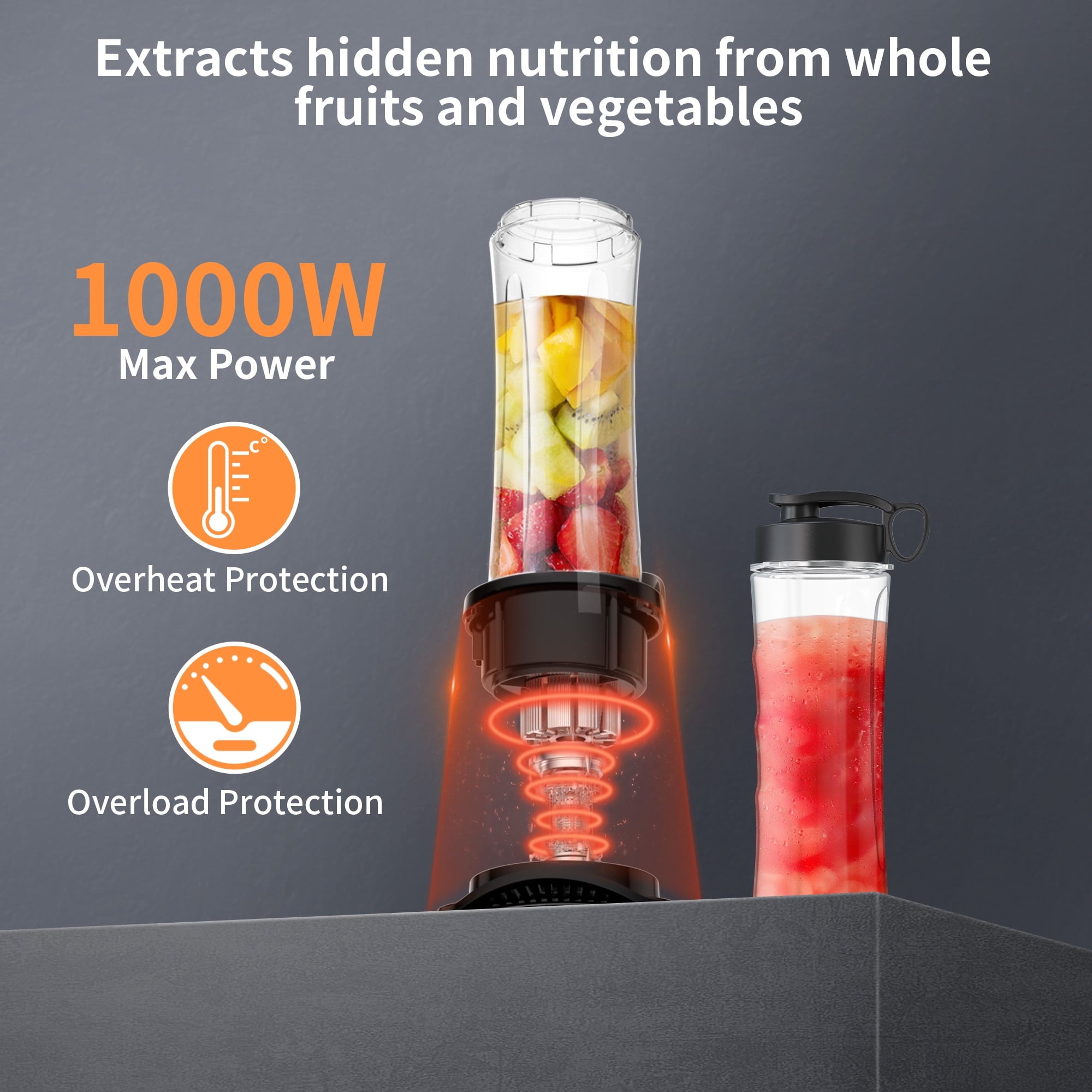 VAVSEA 1000W Smoothie Bullet Blender for Shakes and Smoothies, 3 IN1 Kitchen Personal Blenders and Grinder Combo for Protein Drinks, BPA-Free, 2 Speeds & Pulse