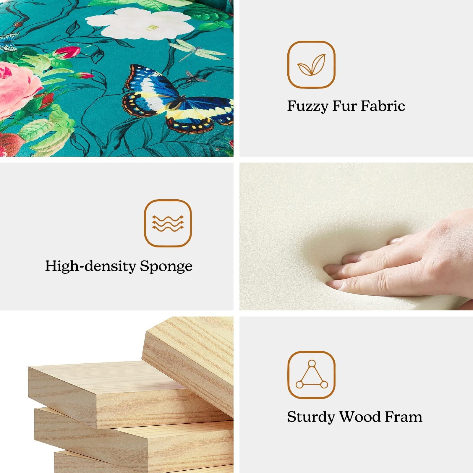 14 Karat Home Modern Floral Accent Armless Side Chair Metal Base Tufted Back Adult Bedroom Blue