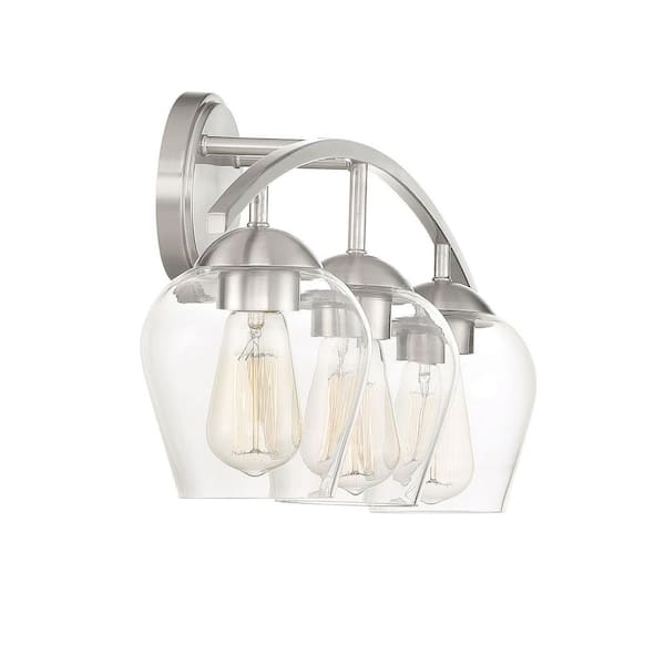 24 in. W x 10.37 in. H 3-Light Brushed Nickel Bathroom Vanity Light with Clear Glass Shades