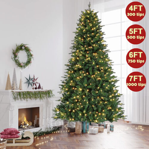 4/5/6/7ft Artificial Christmas Tree Xmas Pine with Warmwhite LED Lights Holiday
