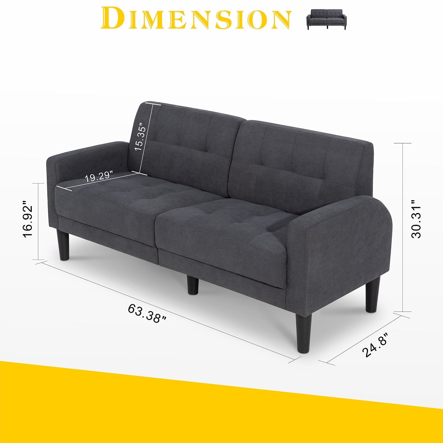 Sobaniilo 63 '' Small Modern Loveseat, Mid-Century Fabric 2-Seat  Love Seat Sofa Chair Furniture for Living Room, Apartment and Small Space (Dark Gray)