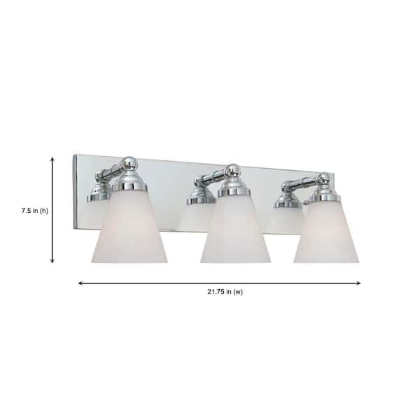 Hudson 21.75 in. 3-Light Chrome Transitional Vanity with White Opal Glass Shades