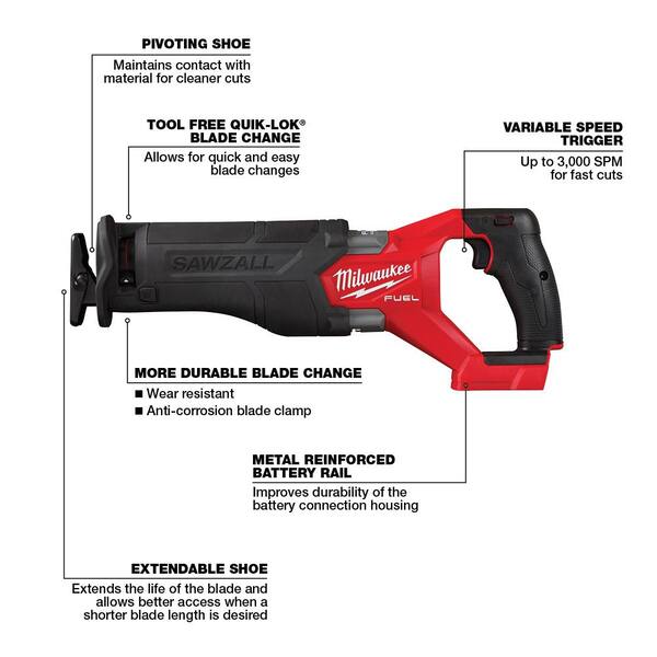 M18 FUEL GEN-2 18V Lithium-Ion Brushless Cordless SAWZALL Reciprocating Saw with Deep Cut Band Saw (Tool-Only)