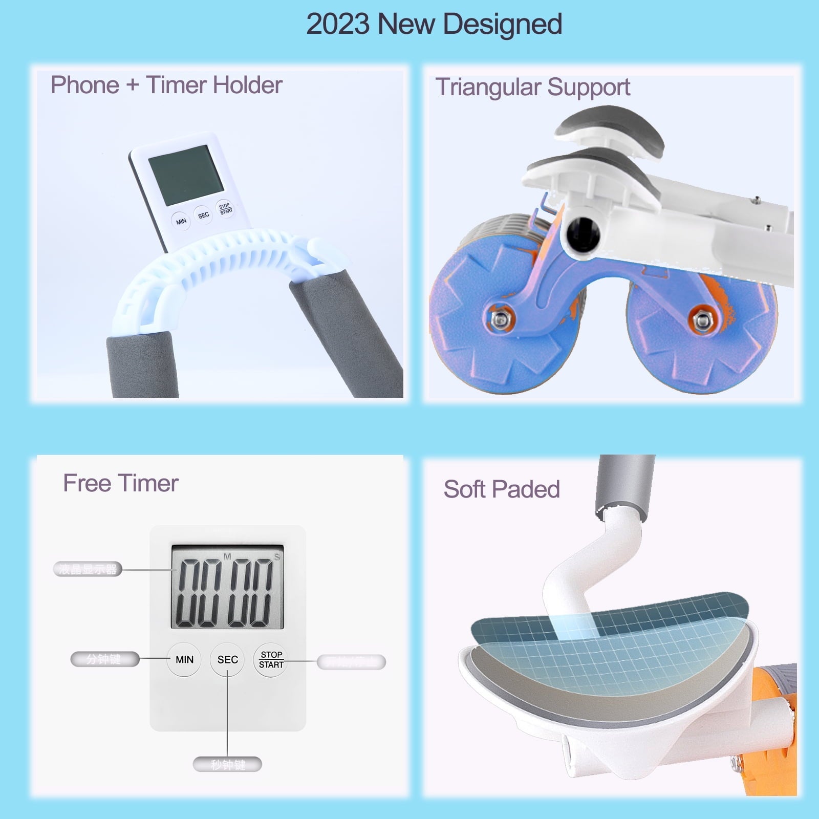 Ab Roller Wheel, Abs Workout Equipment with Timer for Abdominal & Core Strength Training, Exercise Wheels for Home Gym, Fitness Equipment for Core Workout with Knee Pad Accessories