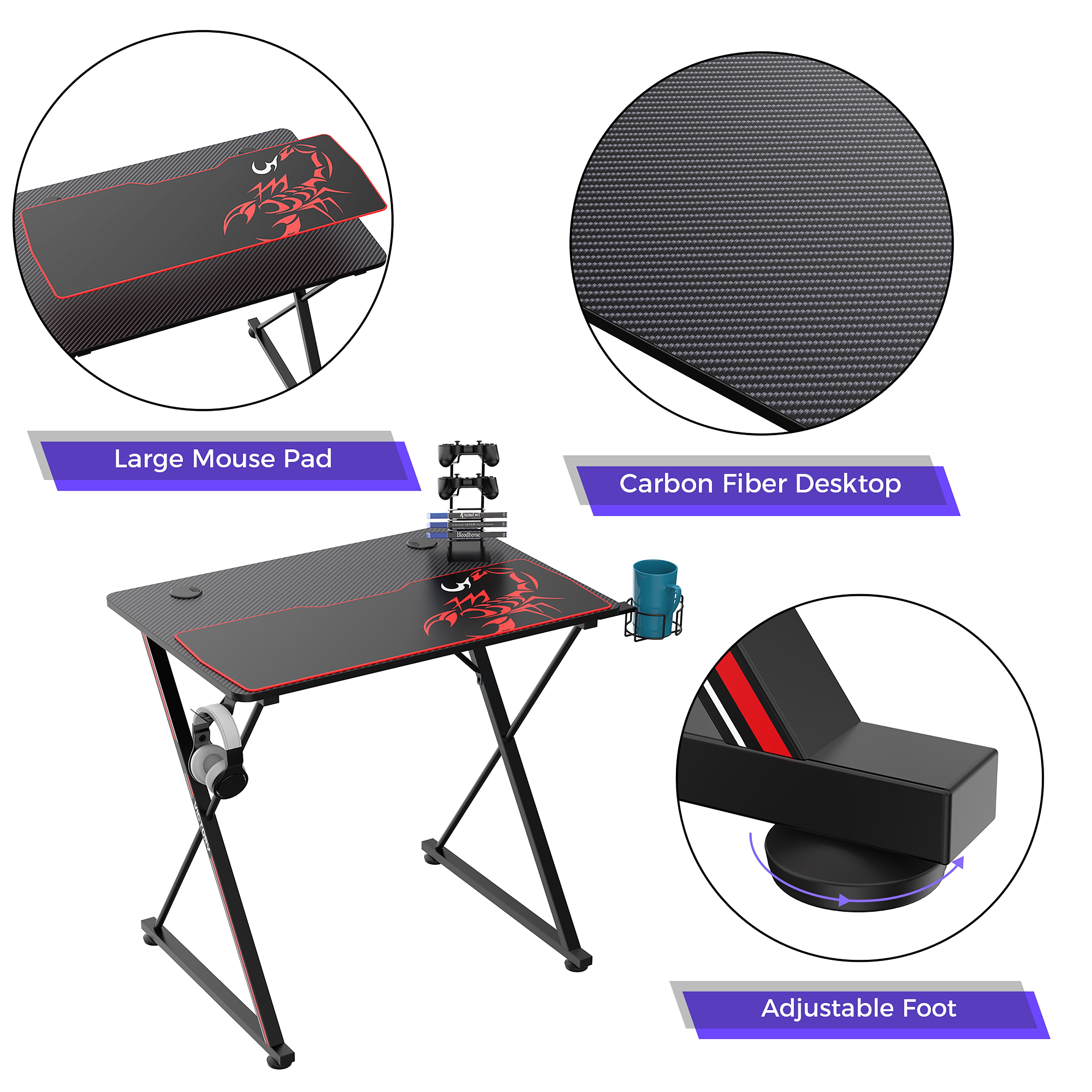PX Series 31.5 in. Black Computer Gaming Desk with Cup Holder, Gear Rack, Headphone Hook, Socket Holder