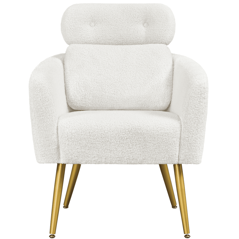 Yaheetech Upholstered Boucle Barrel Accent with Adjustable Headrest,White
