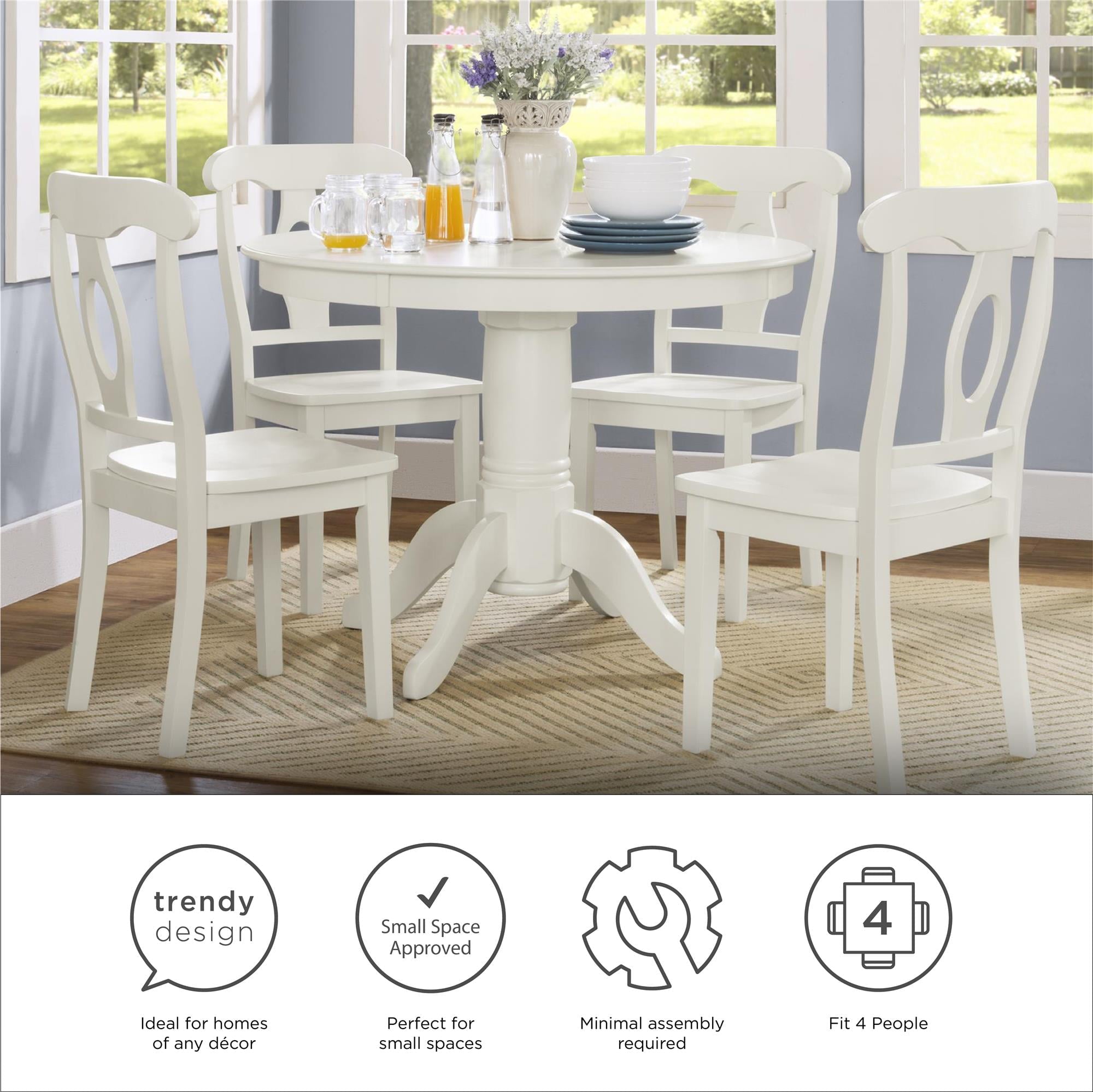 DHP Aubrey 5-Piece Traditional Pedestal Dining Set, White