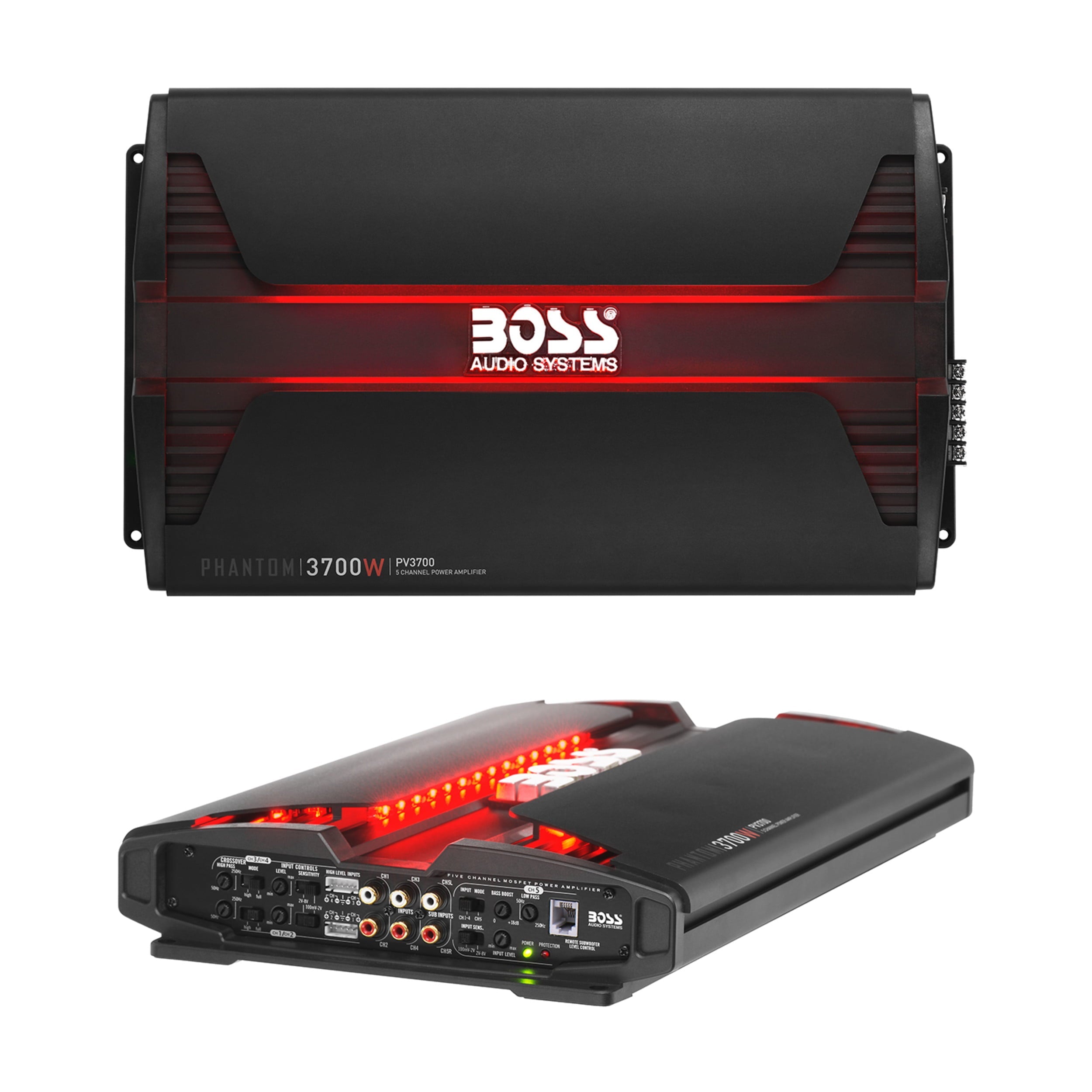 BOSS Audio Systems PV3700 5 Phantom Series Car Audio Amplifier – 3700 High Output, 5 Channel, 2/4 Ohm Stable, Low/High Level Inputs, High/Low Pass Crossover, Full Range, Bridgeable, Subwoofer