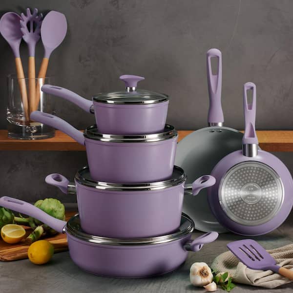 14-Piece Ceramic Cookware Set in Purple