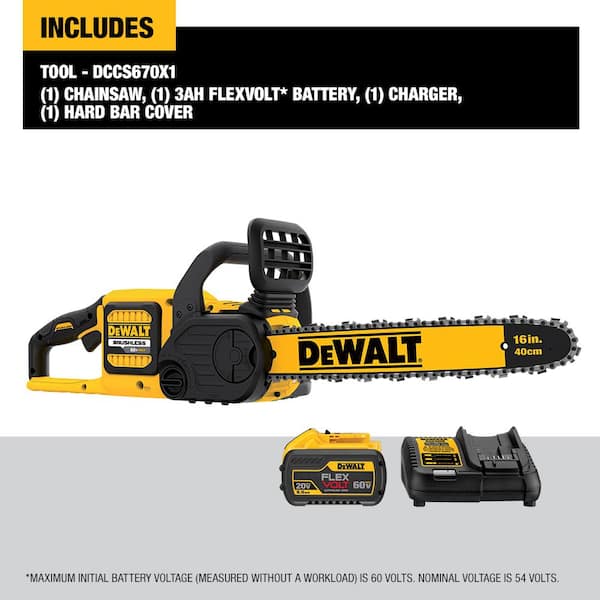 60V MAX 16in. Brushless Battery Powered Chainsaw Kit with (1) FLEXVOLT 3Ah Battery, Charger & Case