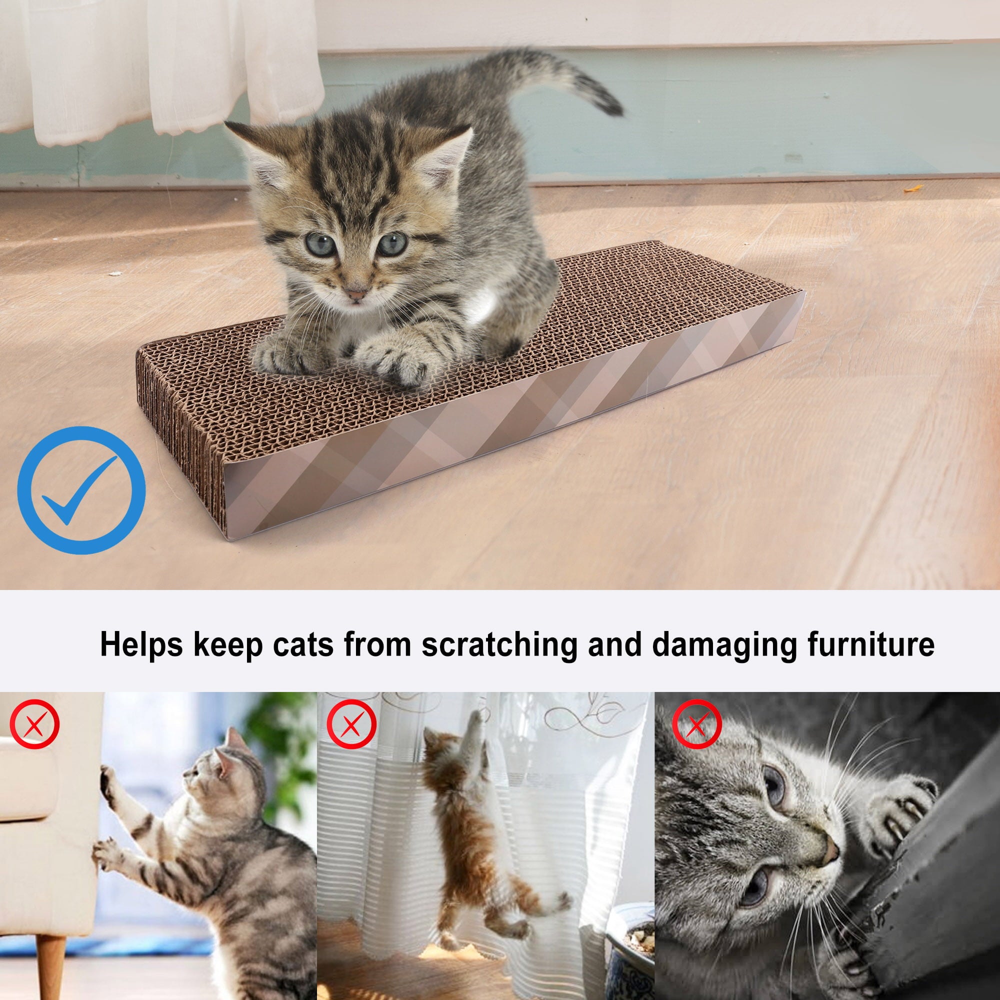 Primepets 2 Small Cat Scratcher Cardboard with Catnip, 15.8x4.8 in