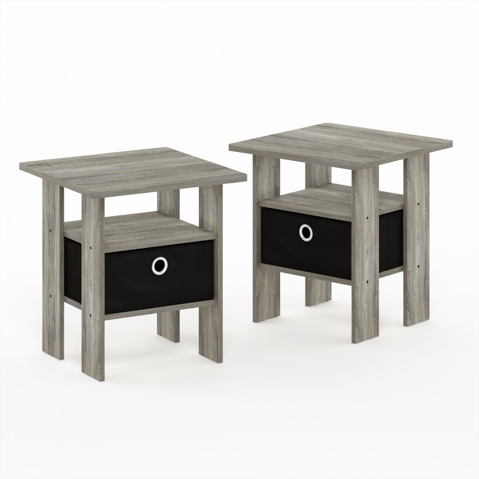 Furinno 2 Petite End Table Bedroom Night Stand - Set of Two, Gray/Black