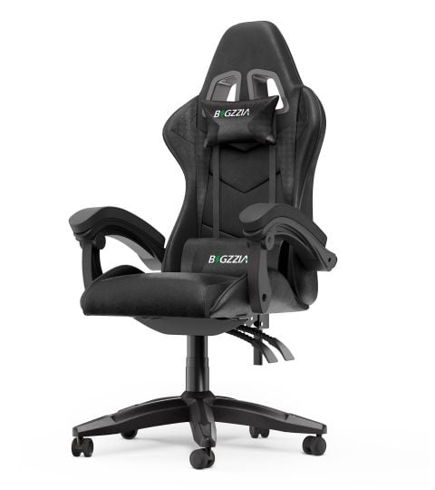 Bigzzia Gaming Chair Office Chair, Ergonomic Game Chair with Headrest & Lumbar Pillow, Black