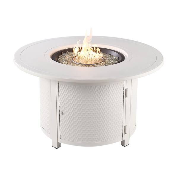 44 in. x 44 in. White Round Aluminum Propane Fire Pit Table with Glass Beads, 2 Covers, Lid, 55,000 BTUs