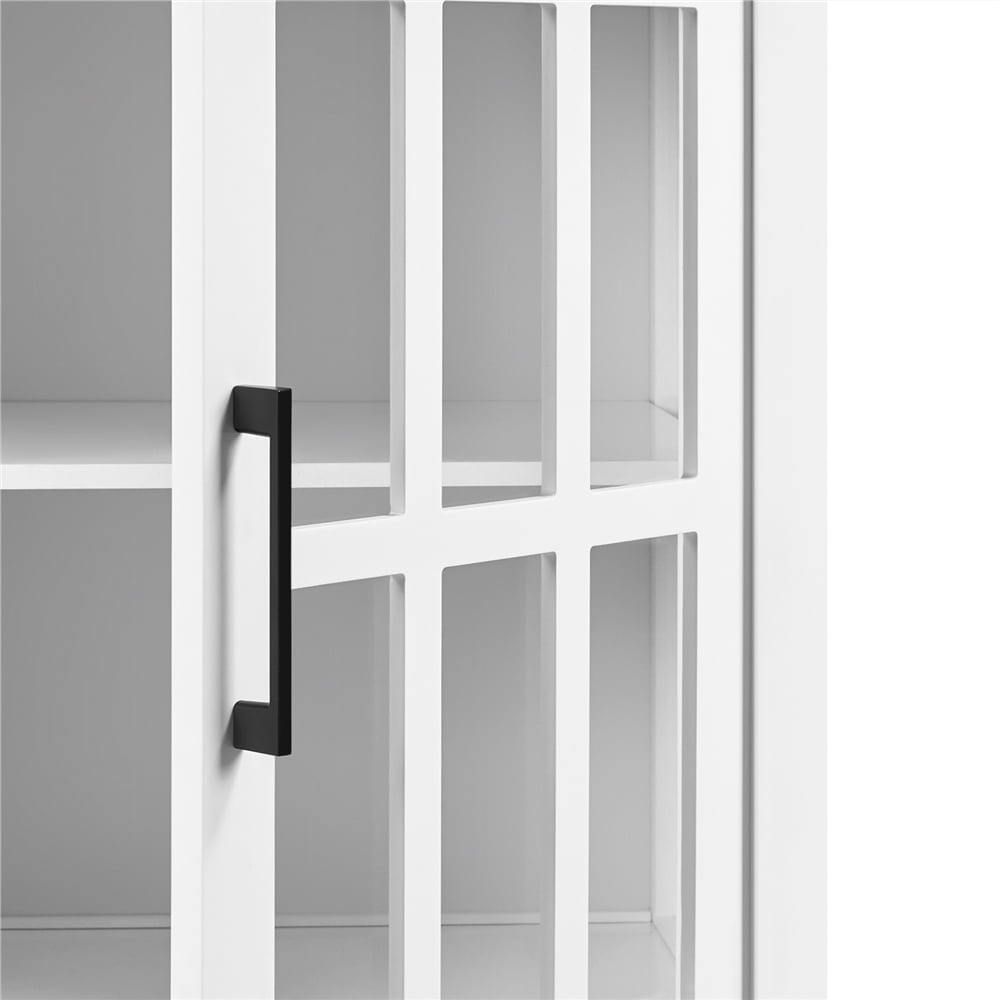 Topeakmart Rolling Kitchen Cart with Bamboo Top & Storage & Tempered Glass Cabinet Door White