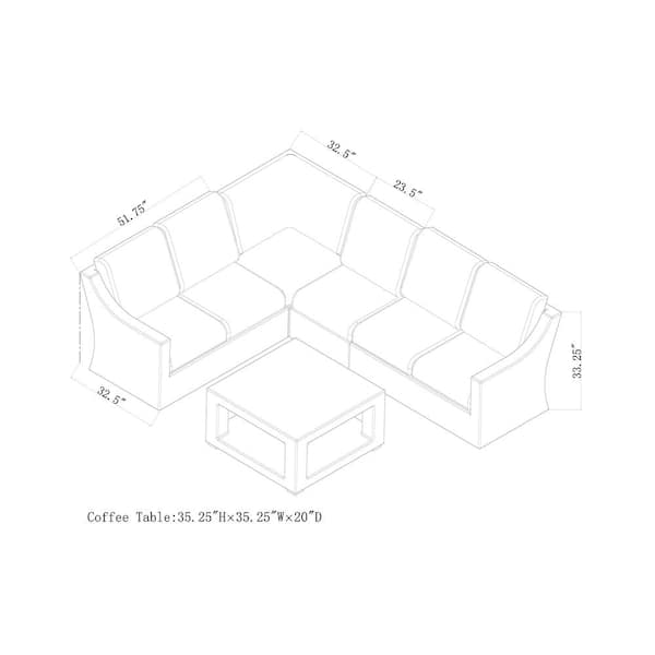 Alder 5-Piece Resin Wicker Outdoor Grey Sectional with Sunbrella Cast Ash Cushions