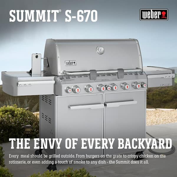 Summit S-670 6-Burner Natural Gas Grill in Stainless Steel with Built-In Thermometer and Rotisserie