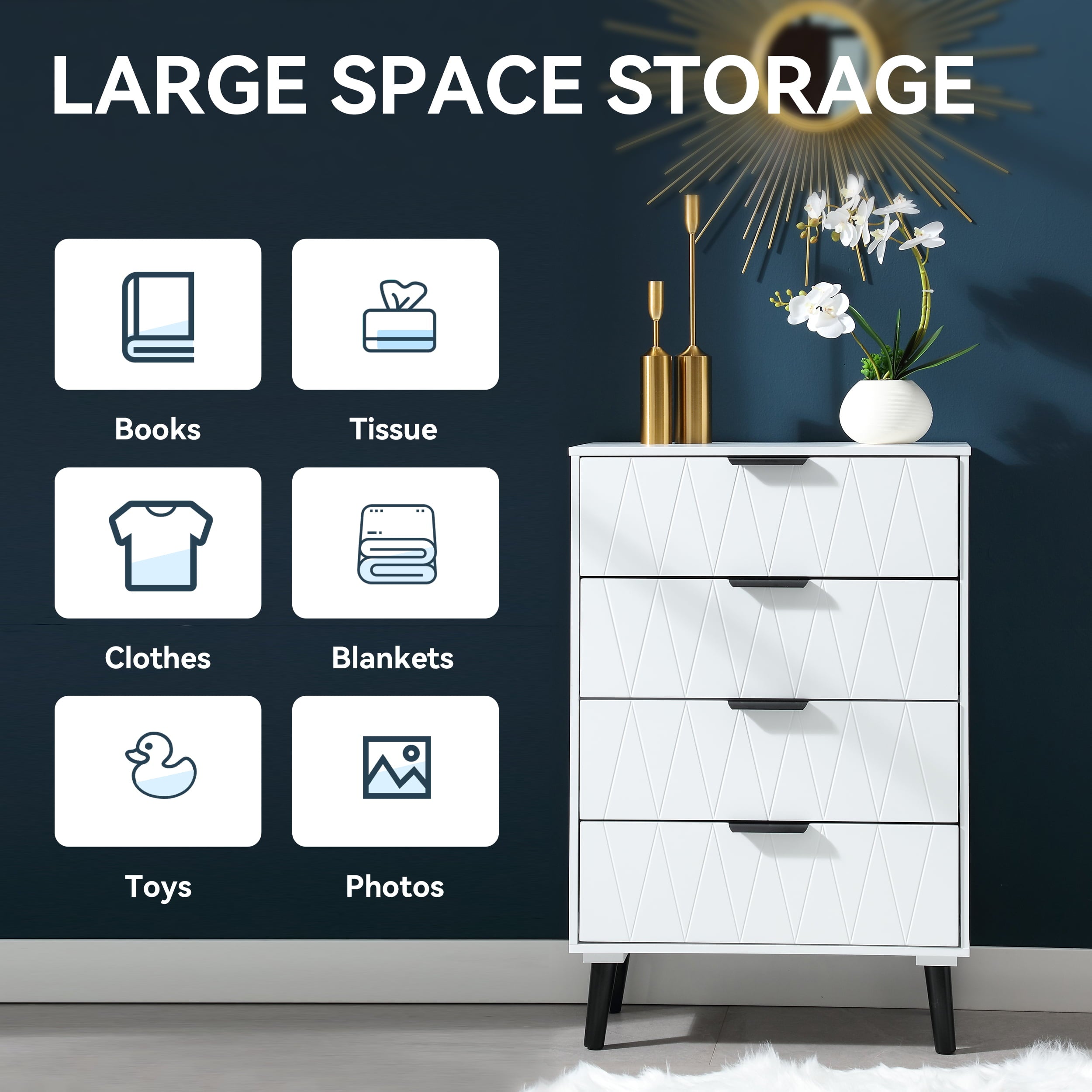 NOVALLA 62 Inch TV Stand Set, 2 Piece Entertainment Center, 1 Sideboard and 1 Tall Cabinets, TV Console Table for Living Room, Bedroom, Entryway, White