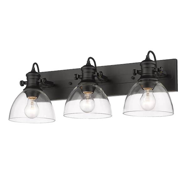 Hines 27.5 in. 3-Light Black Vanity Light with Clear Shades