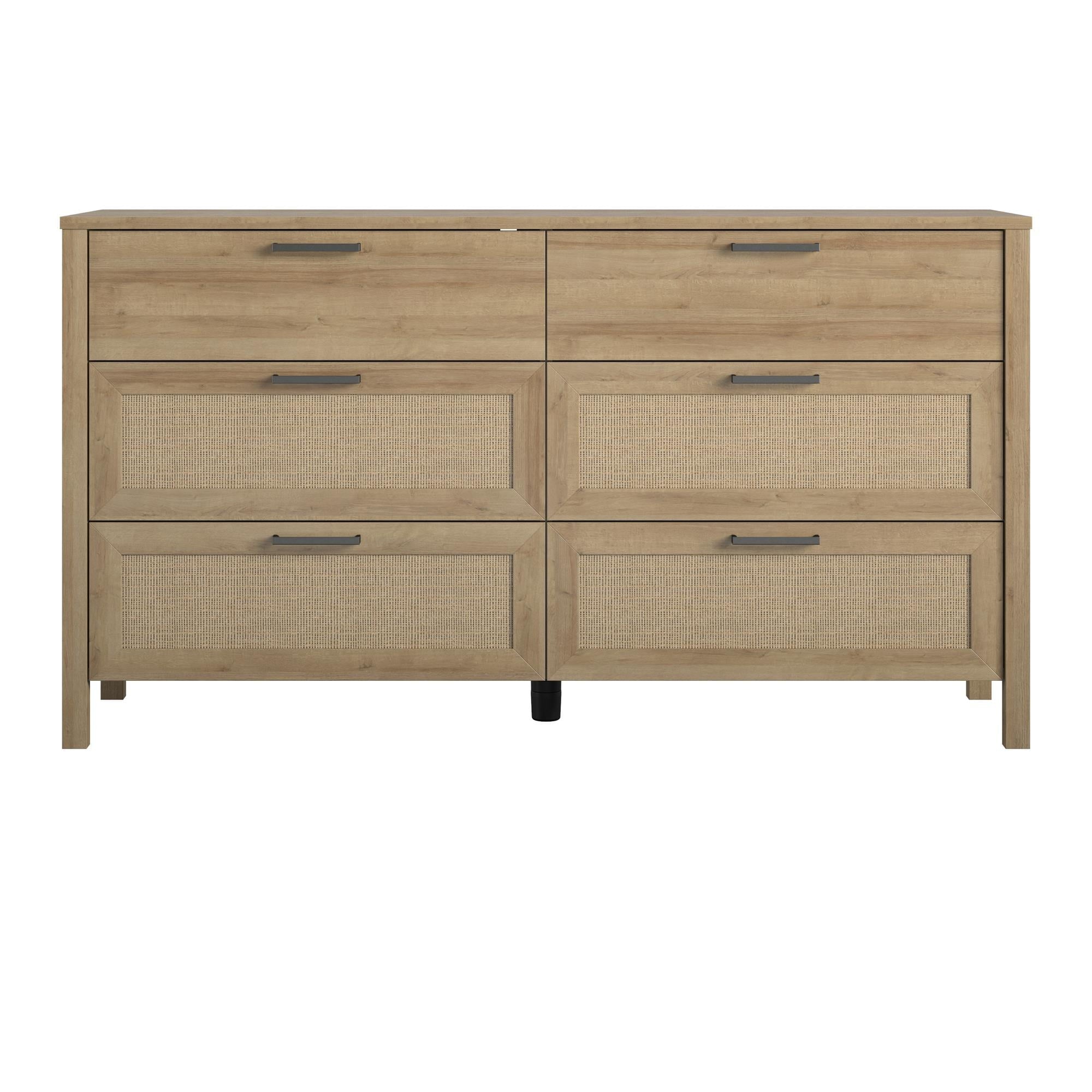 Queer Eye Wimberly 6 Drawer Dresser, Natural with Faux Rattan