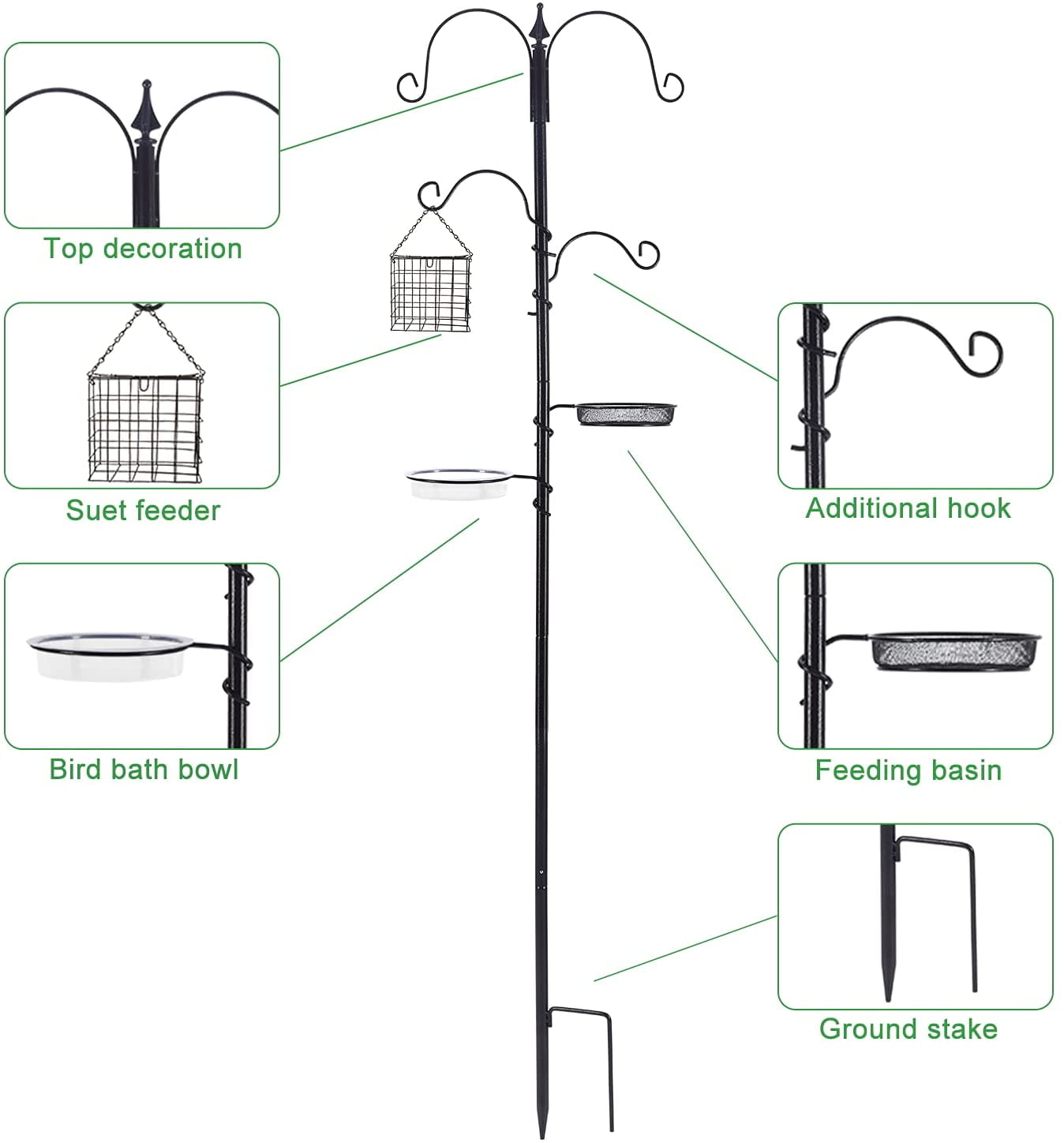 Urban Deco Bird Feeding Station Multi Feeder Hanging Kit with Suet Cage and Bird Bath Black 75.6 in Height