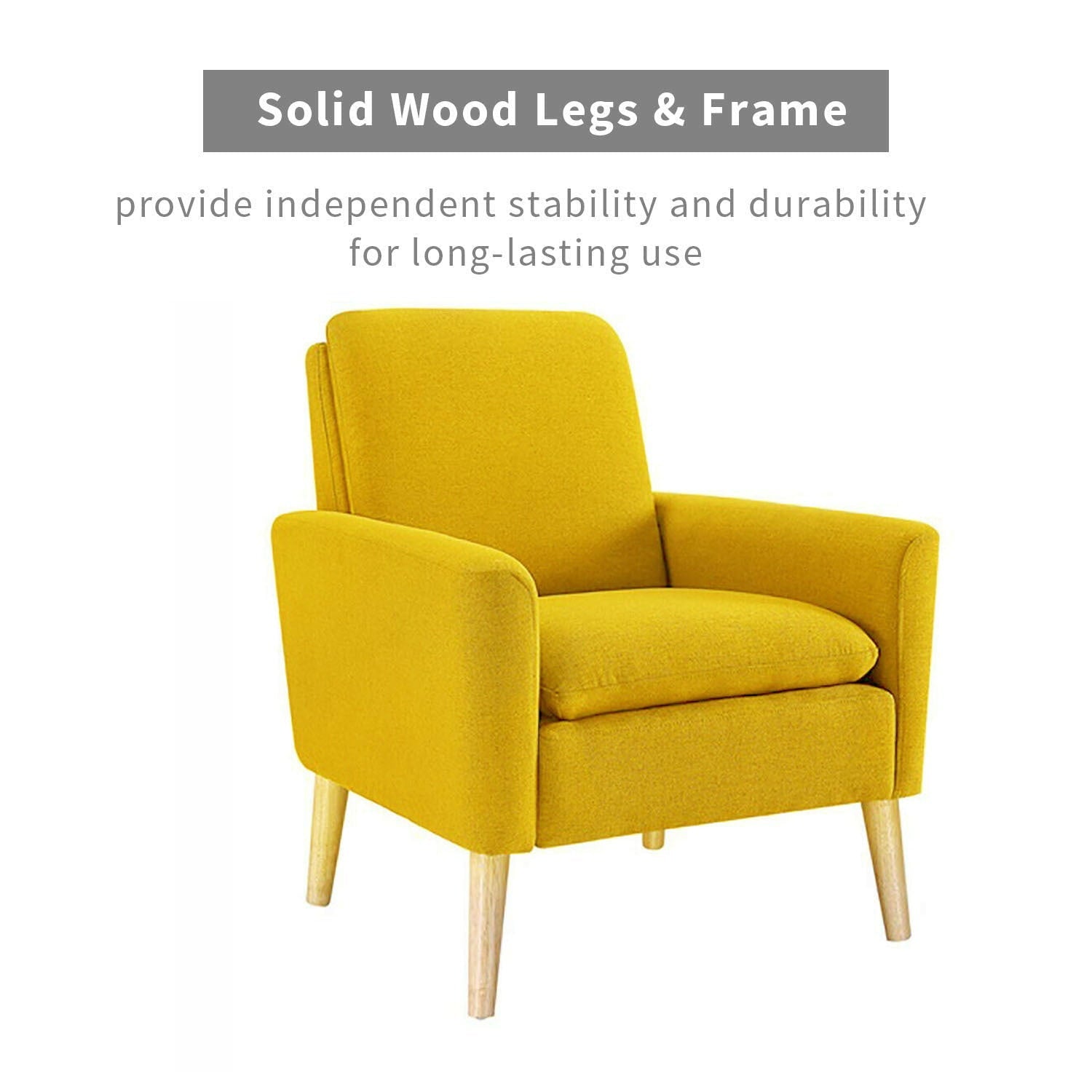 Dazone Modern Accent Fabric Chair Single Sofa Comfy Upholstered Arm Chair Living Room Yellow