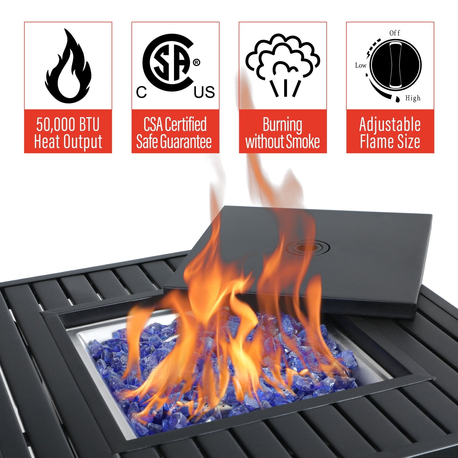 Sophia & William 28 inch Outdoor Gas Fire Pit Table with Lid 50,000 BTU