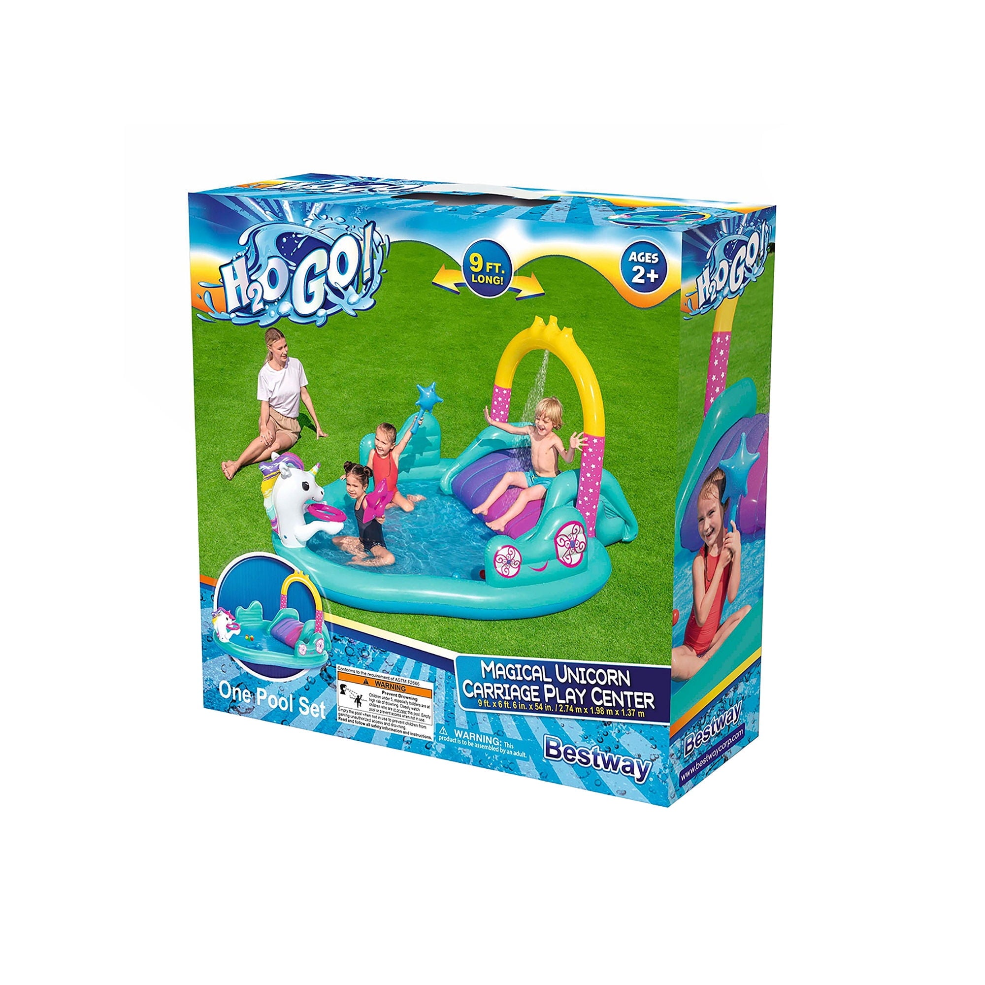 H2OGO! Magical Unicorn Carriage Inflatable Swimming Pool Play Center, Children 2+ years