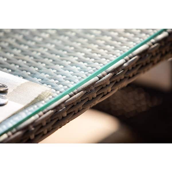 Firefly Brown Wicker Rectangular Propane Fire Pit Table with Tempered Glass Surround