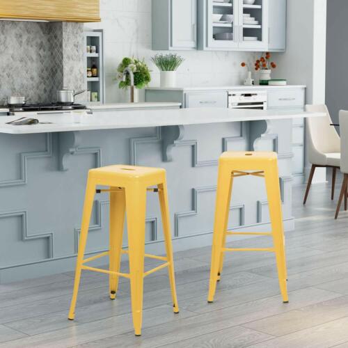 30 Inches 4 Metal Bar Stools Stackable High Backless Lightweight Rubber Feet