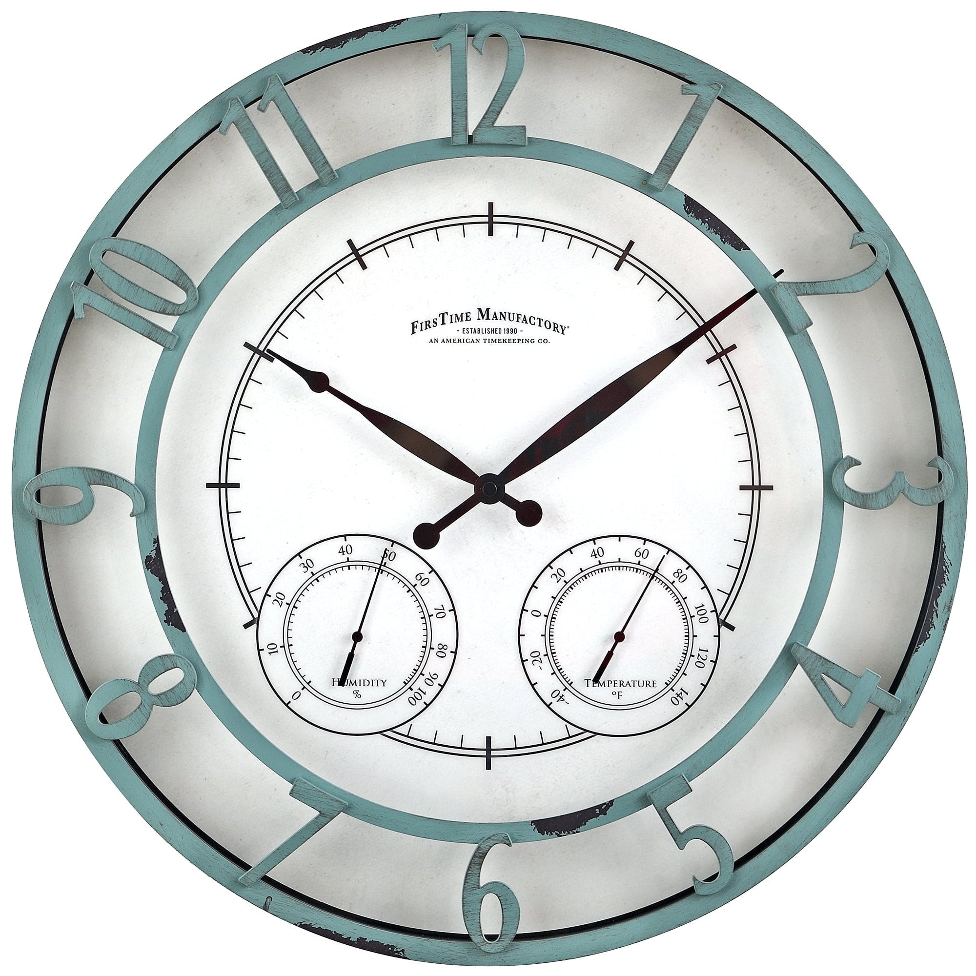 FirsTime & Co. Teal Laguna Outdoor Wall Clock, Farmhouse, Analog, 18 x 2 x 18 in