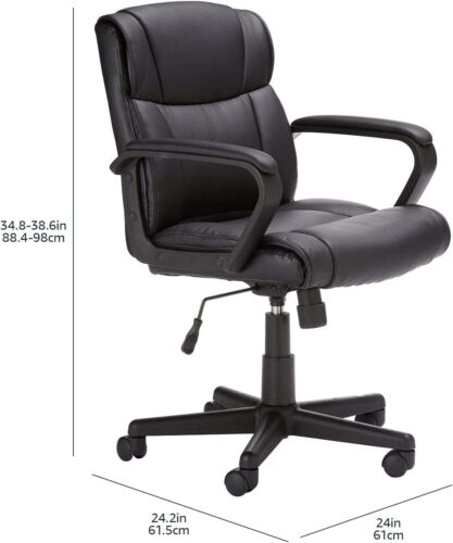 Basics Padded Office Desk Chair With Armrests Adjustable Height 360-Degree Black