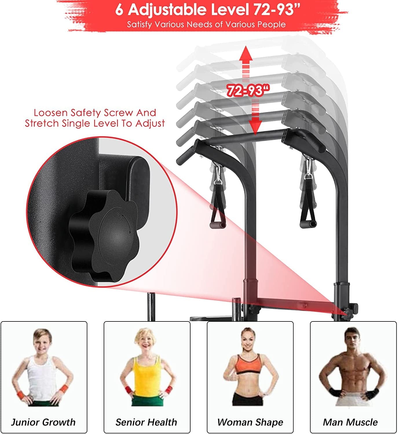 Increkid Foldable Power Tower Adjustable Height Pull up Bar Dip Station Strength Training