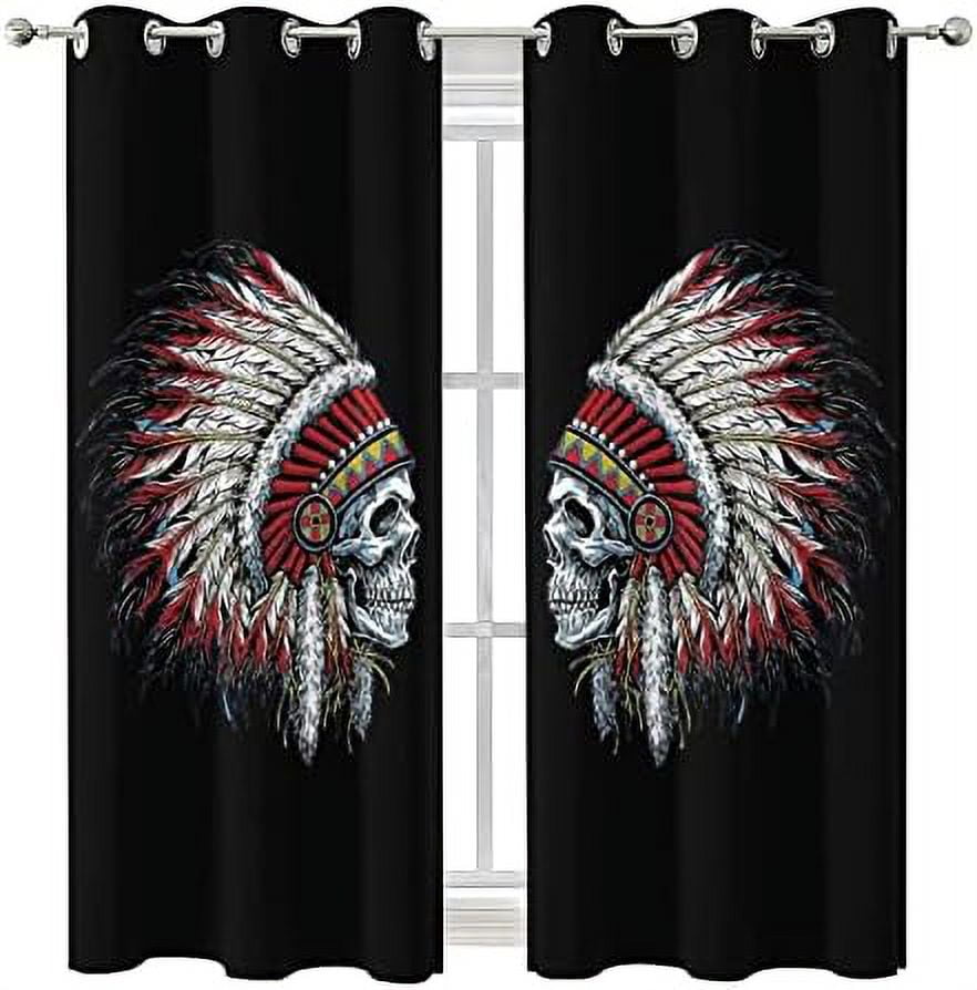 Cool Skull Curtains Fantasy Galaxy Gothic Skull Rose Flower Grommet Blackout Curtains for Bedroom Thermal Insulated Energy Efficient Noise Reducing and Light Blocking 42x63in 2 Panels