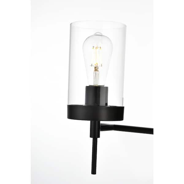 Simply Living 24 in. 3-Light Modern Black Vanity Light with Clear Cylinder Shade