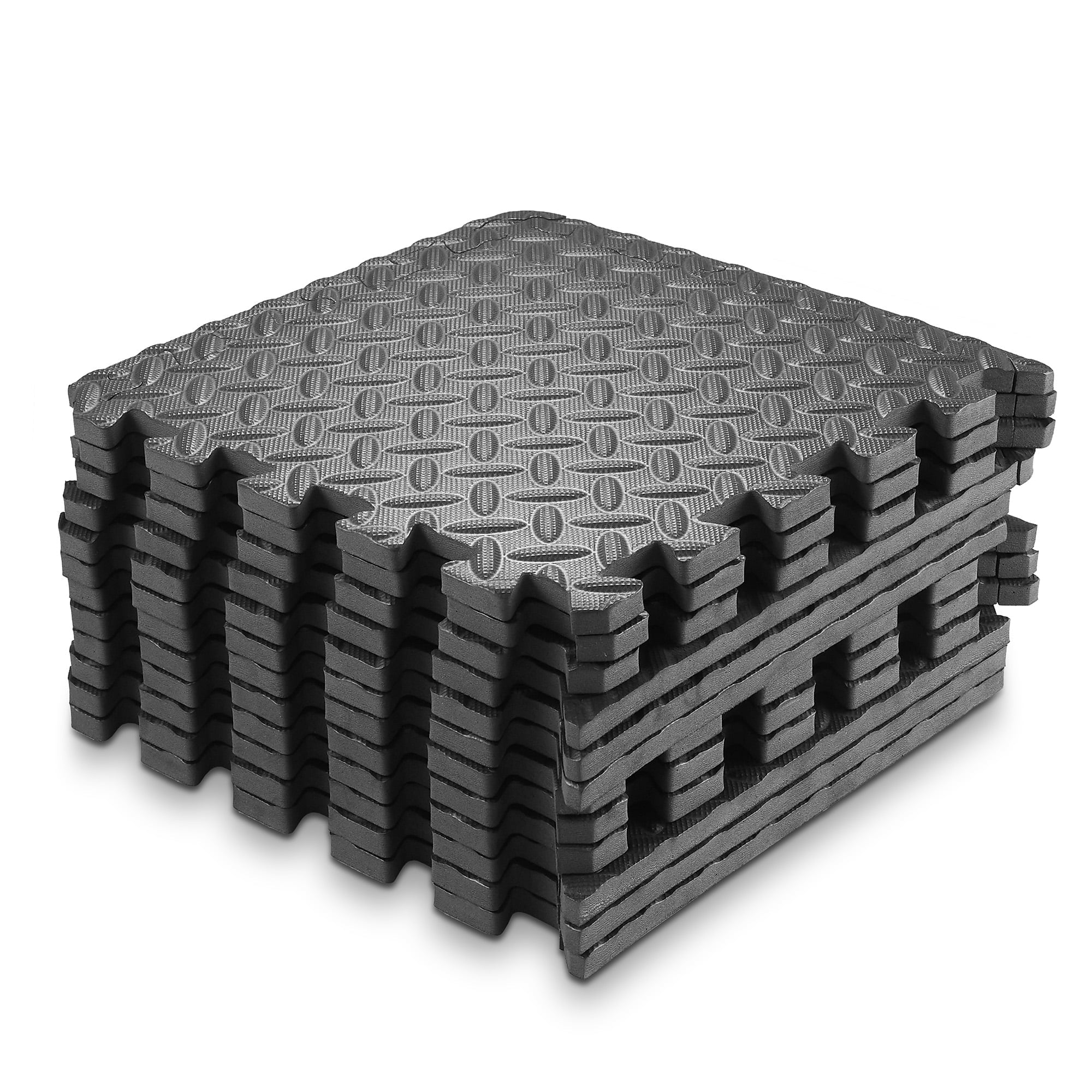 Philosophy GymPack of 12 ExerciseFlooring Mats- 12 x 12 Inch Foam RubberInterlockingPuzzle Floor Tiles - Black