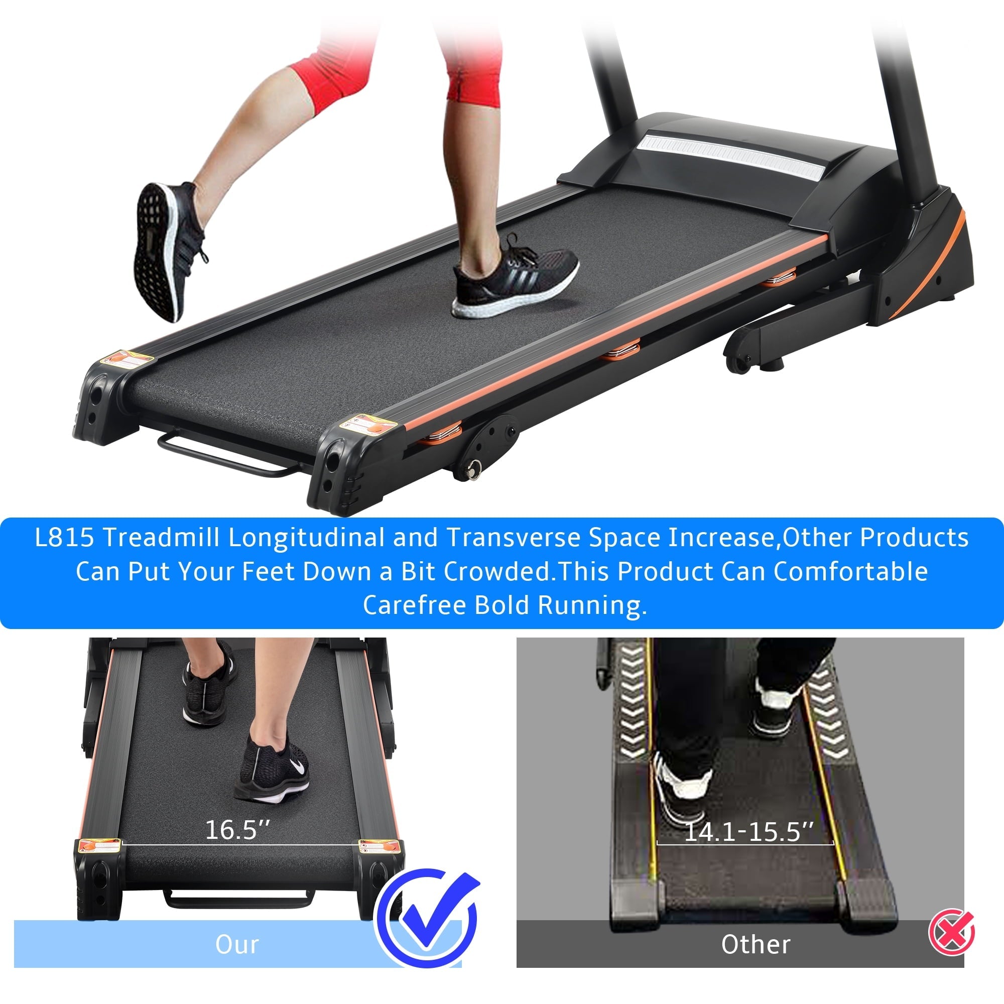 SEGMART Electric Foldable Treadmill w/3 Manual Adjustable Incline, 16.5'' Wide Tread Belt Treadmills for Home, Digital Exercise Machine with 14.8 KM/h Max Speed for Home & Gym Cardio Fitness, S5562