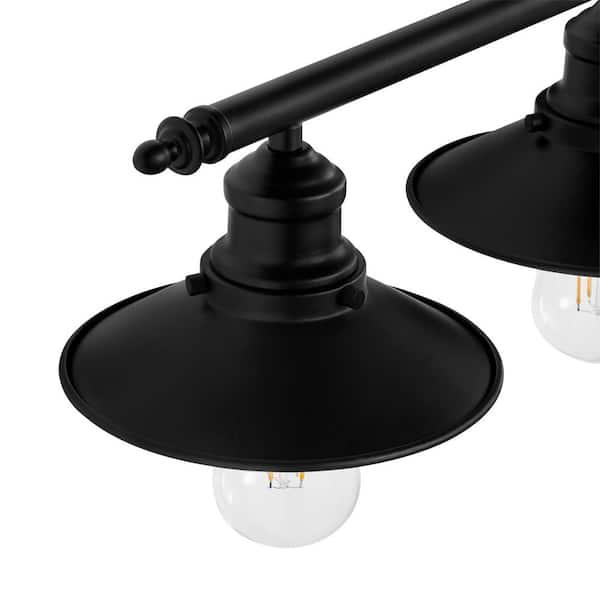 Glenhurst 34 in. 4-Light Industrial Farmhouse Black Bathroom Vanity Light Fixture with Metal Shades