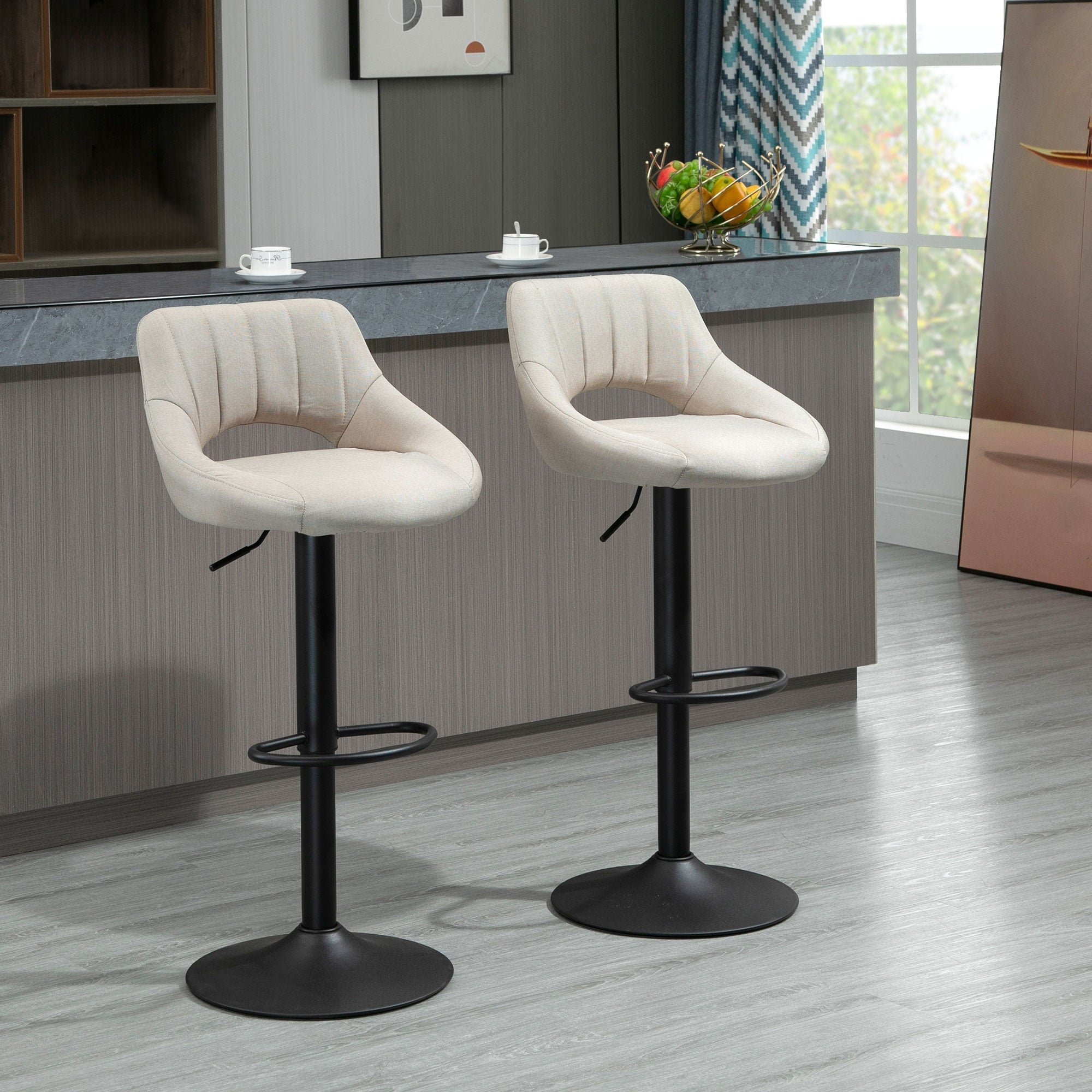 HomCom Bar Stool with Adjustable Height & 360-Degree Swivel, White, Set of 2