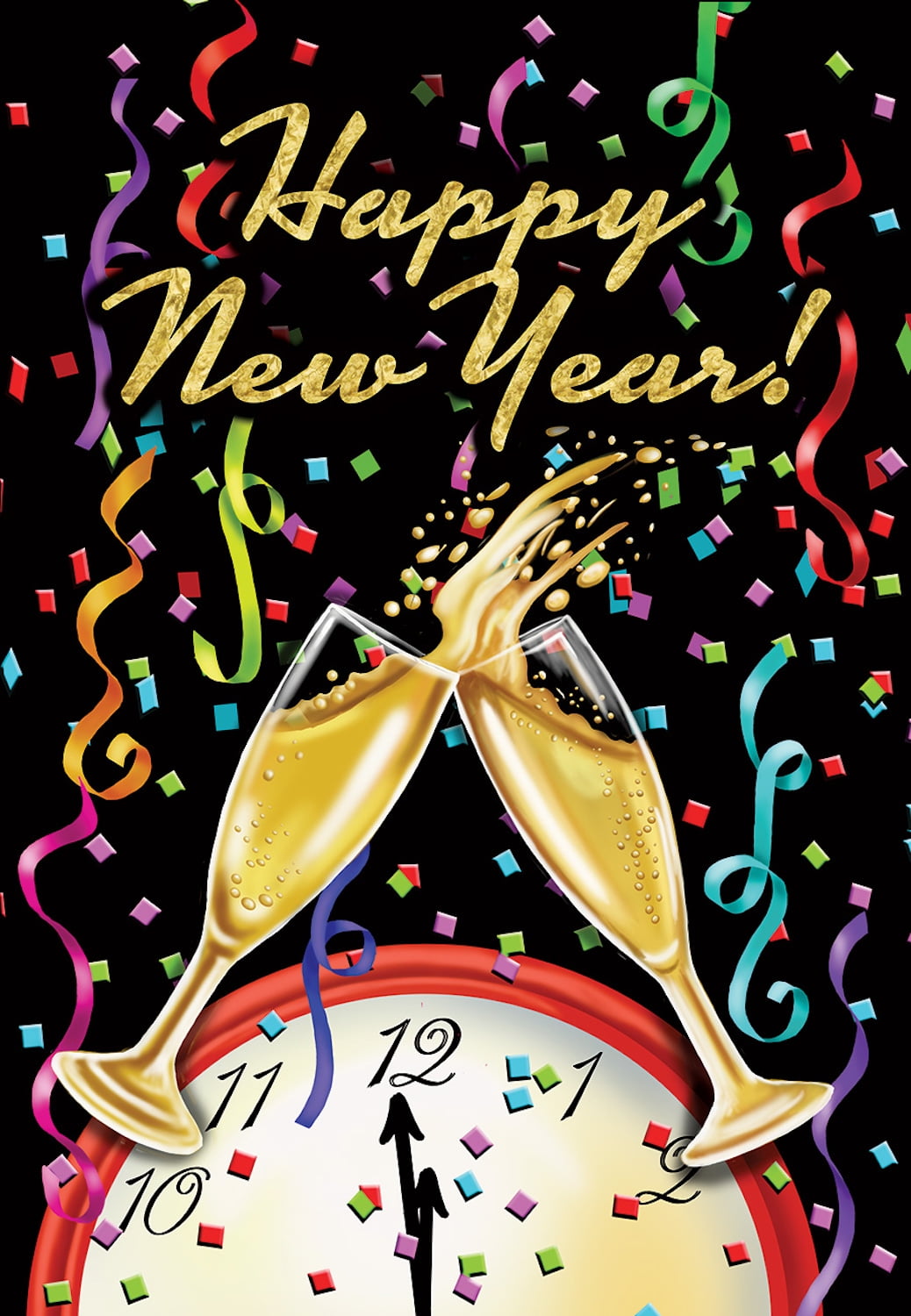 Happy New Year Garden Flag Champagne Confetti 12.5