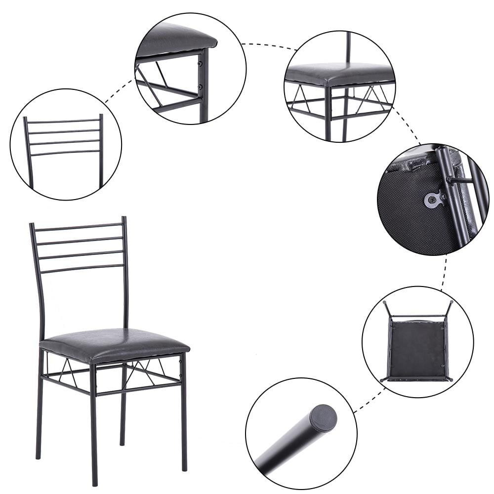 Zimtown 5 Pieces Dining Set Table with 4 Chairs Glass Diner Table with Metal Frame Kitchen Dining Room Furniture Black