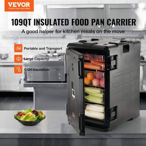 Insulated Food Pan Carrier 109 Qt. Hot Box Food Box Carrier with Double Buckles for Restaurant, Black